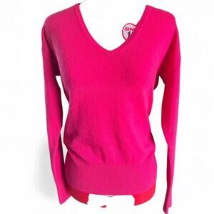 Lauren By Ralph Lauren Magenta Pink 97% Cashmere V Neck Sweater